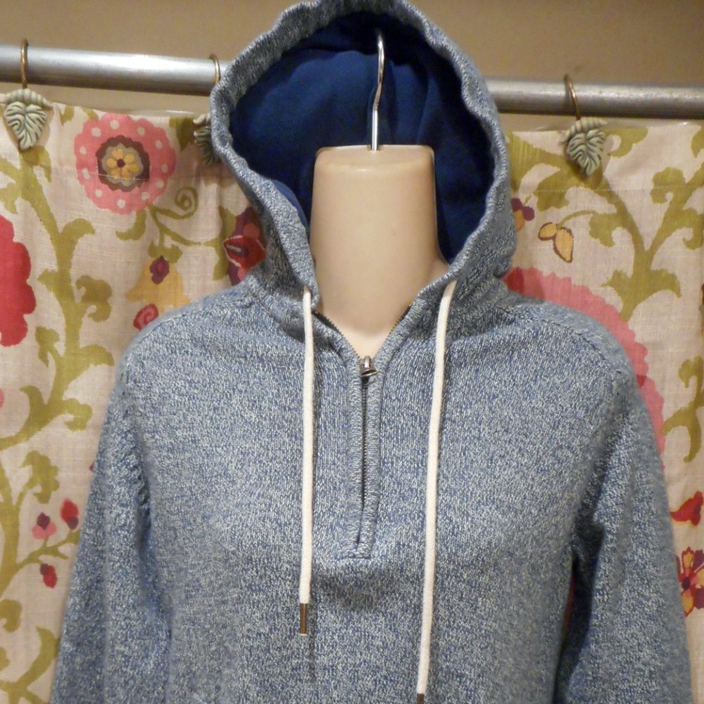 L.O.G.G. by H&M Blue & White Denim Color Knit Women's Pullover Hoodie! S